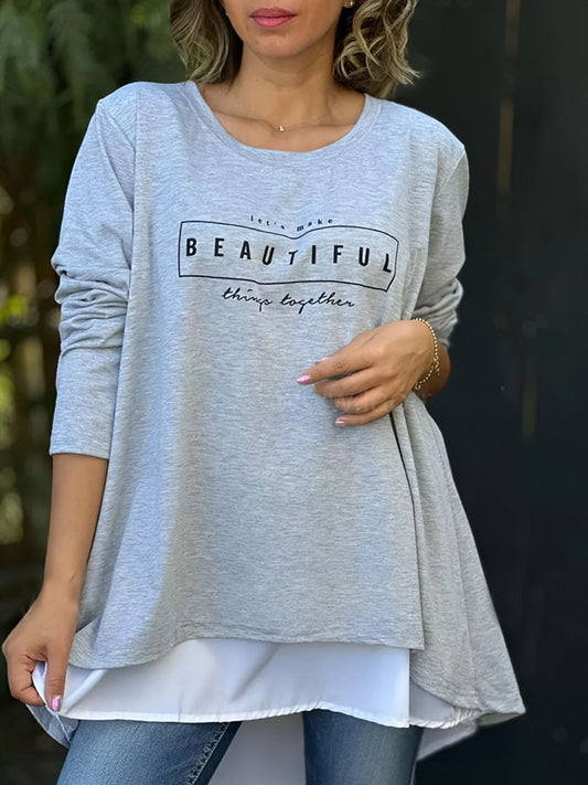 🔥Limiettijd 49% KORTING💕Letter Print Fake Two-delige T-shirt met lange mouwen