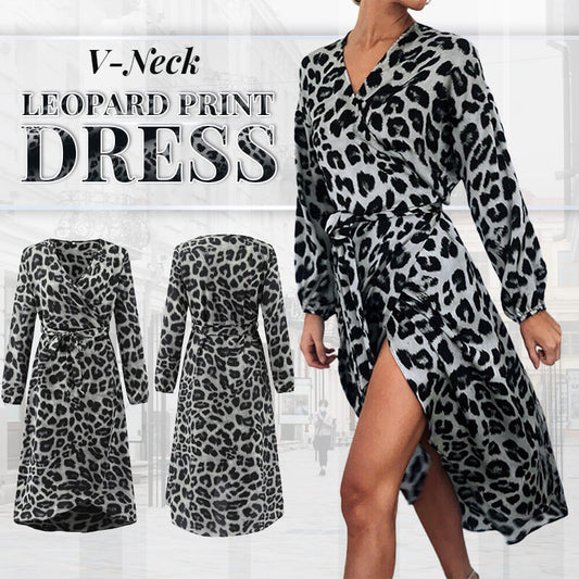 ✨ Stralend in Stijl: V-Hals Luipaardprint Jurk voor Elke Gelegenheid! 🐆